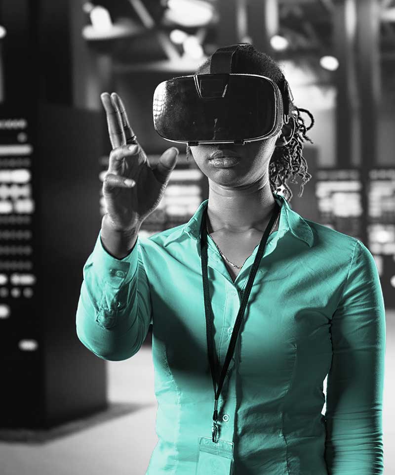 woman using VR headset